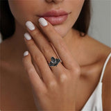 Sterling Silver 10K 14K 18K Personalized Engraved 2CT Natural Black Rutilated Quartz Engagement Ring Set