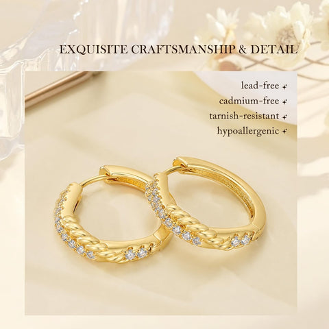 14K Gold Plated Cubic Zircon Hoop Earrings for Women