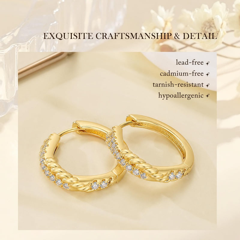 14K Gold Plated Cubic Zircon Hoop Earrings for Women