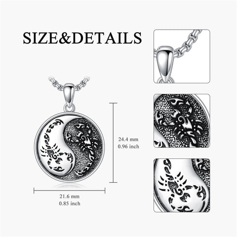 Sterling Silver Yin Yang Wolf Dragon Scorpion Tiger Wolf Phoenix Pendant Necklace