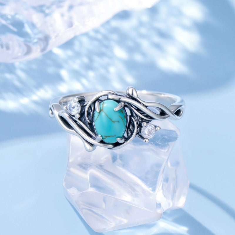 14K Gold Plated Turquoise Ring Western Jewelry Anniversary Birthday Gift for Women