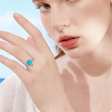 Sterling Silver Genuine Turquoise Engagement Wedding Ring Set for Women