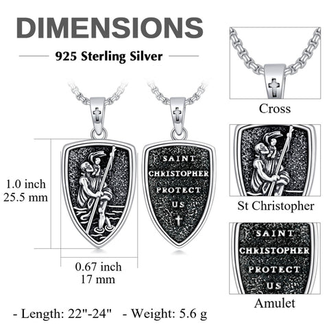 Sterling Silver St Christopher Medal Protection Pendant Necklace