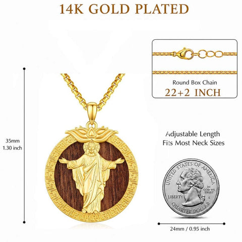 Christian Religious Medal Amulet 14K Gold Plated Pendant  Necklace