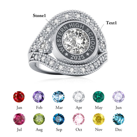 Sterling Silver Personalize Engraved Birthstone Class Ring for Women
