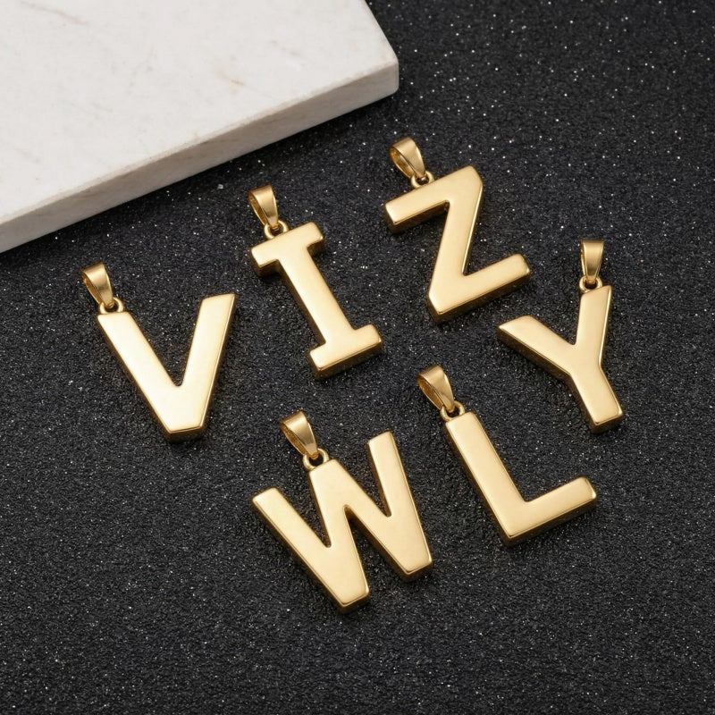 Initial Pendant Necklace 14K Gold Plated with Cuban Chain