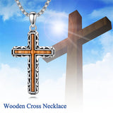 Sterling Silver Wooden Cross Pendant Necklace