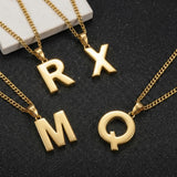 Initial Pendant Necklace 14K Gold Plated with Cuban Chain