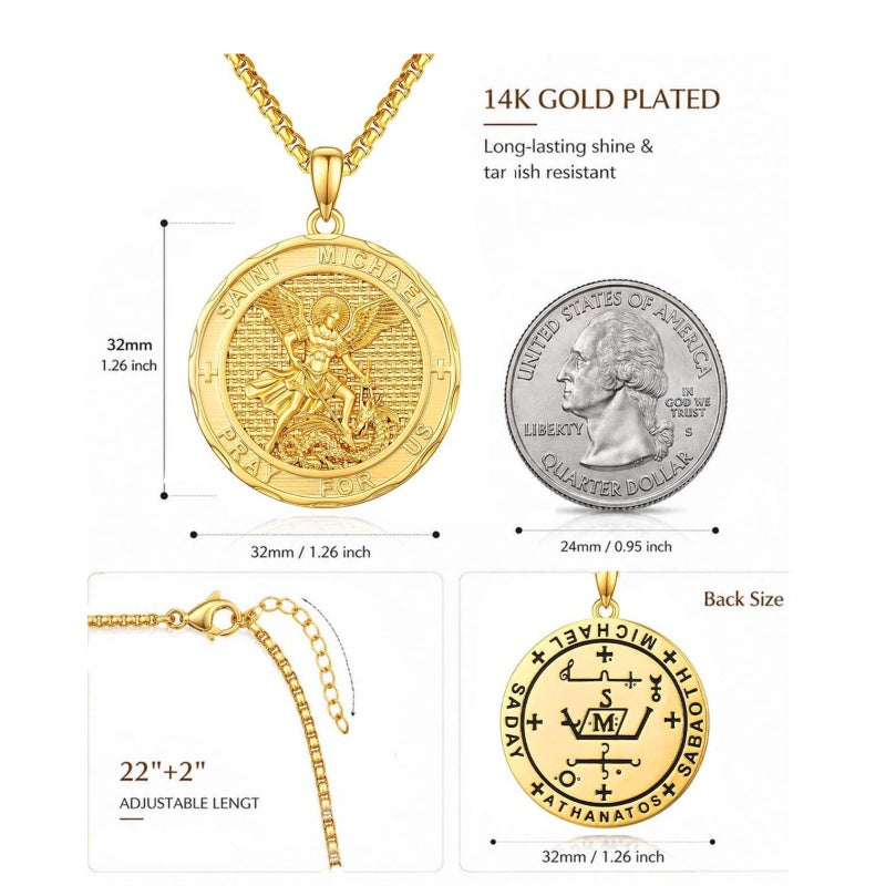 Christian Religious Medal Amulet 14K Gold Plated Pendant  Necklace