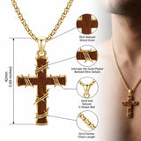 Wood 14K Gold Plated Cross Pendant Necklace