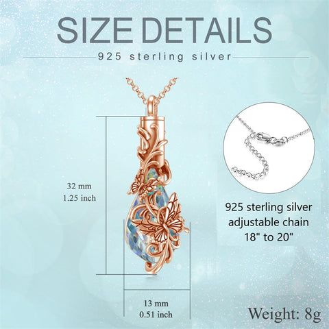 Sterling Silver Teardrop Crystal Butterfly Dragonfly Fox Hummingbird Phoenix Tree of Life Urn Necklaces for Ashes