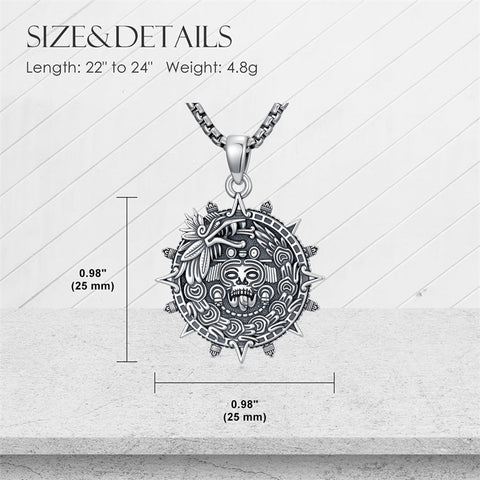 Sterling Silver Mictlantecuhtli Quetzalcoatl Tezcatlipoca Skull Pendant Necklace Aztec Jewelry