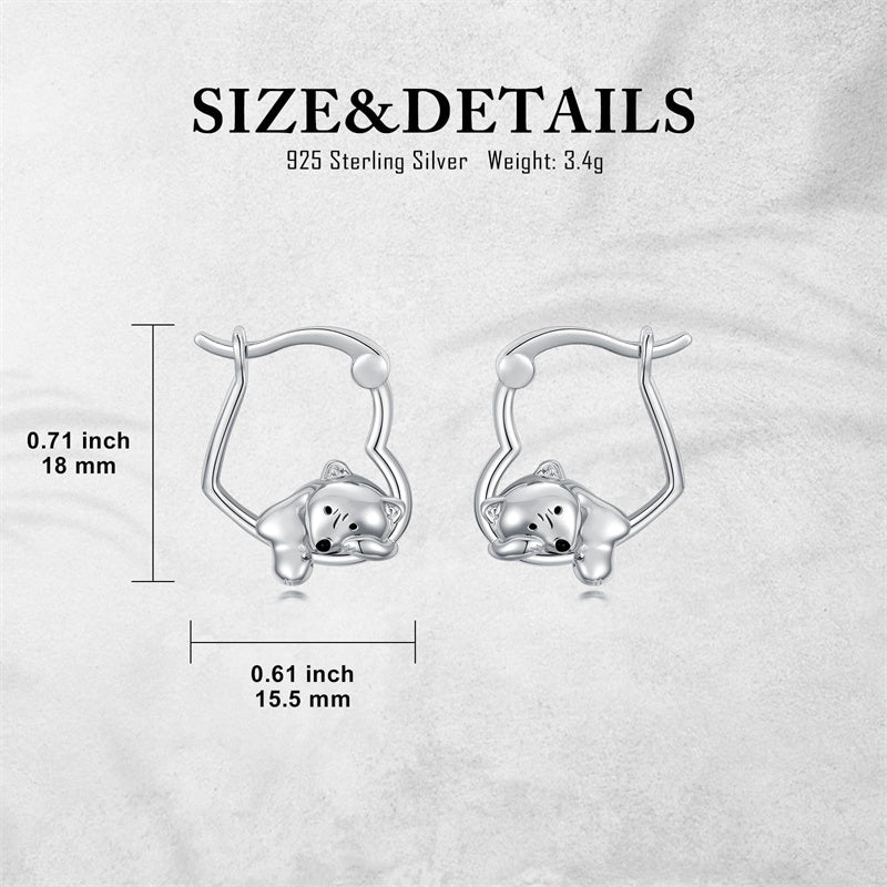 Sterling Silver Fox Frog Leopard Peacock Puppy Animal Hug Hoop Earrings