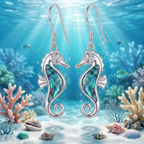 Sterling Silver Abalone Shell Hummingbird Owl Sea Turtle Cat Frog Horse Seahorse Dangle Earrings  Gifts for Christmas