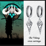 925 Sterling Silver Viking Earrings for Men Women Viking Raven Drop Huggie Hoop Stud Ear Cuff Earrings Norse Viking Runes Jewelry Gifts