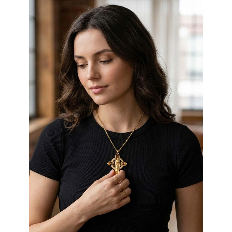 St Michael St Benedict  St Christopher Virgin MaryPendant Necklace 14K Gold Plated Christian Catholic Jewelry