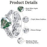 Sterling Silver 10K 14K 18K Gold Heart Moss Agate Opal Cubic Zirconia Promise Rings For Women
