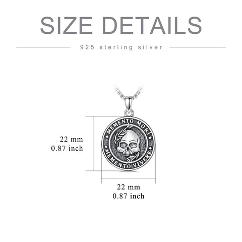 Sterling Silver Gothic Skull Memento Mori Pendant Necklace with Engraved Word