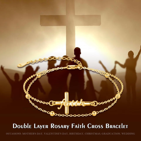 14K Gold Plated  Faith Cross Religious  Double Layered Anklet
