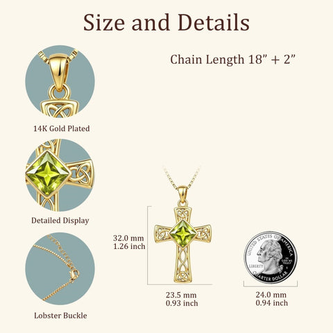 14K Gold Plated  Birthstone Cross Necklace  Pendant Necklace Mother's Day Birthday Gifts for Women