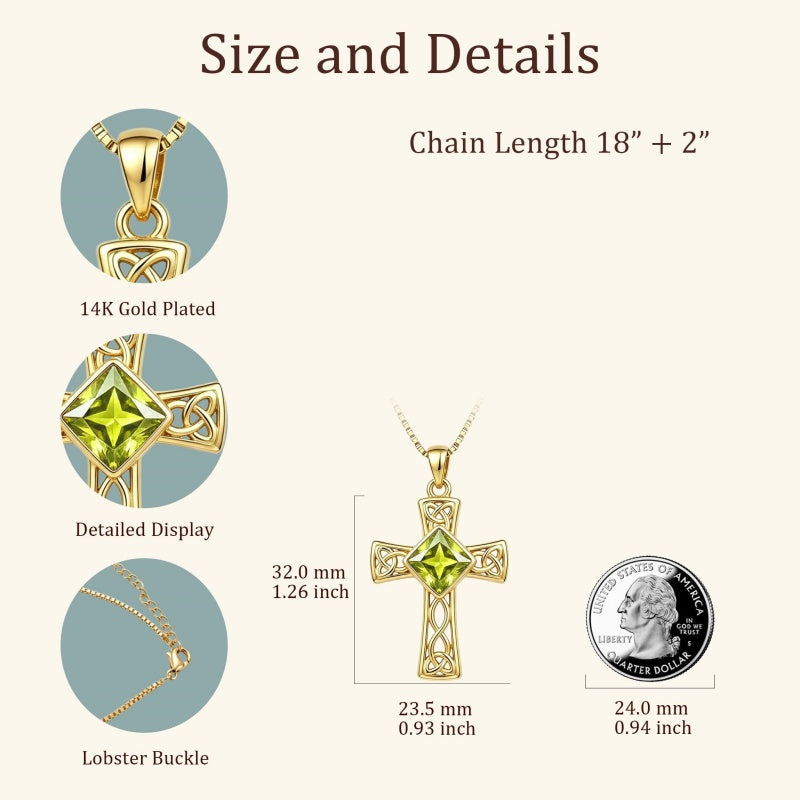14K Gold Plated  Birthstone Cross Necklace  Pendant Necklace Mother's Day Birthday Gifts for Women
