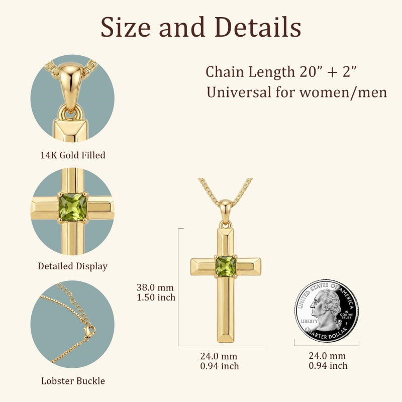14K Gold Plated  Birthstone Cross Necklace  Pendant Necklace Mother's Day Birthday Gifts for Women