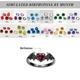 Sterling Silver Personalized Birthstone Punk Skull Bat Snake Ring Goth Jewelry for Halloween Birthday