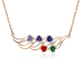 Sterling Silver Personalized Birthstone Name Wave Pendant Family Necklace