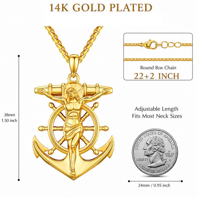 Christian Religious Medal Amulet 14K Gold Plated Pendant  Necklace