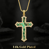 14K Gold Plated Turquoise  Abalone Shell Malachite Wood Filigree Cross Pendant Necklace