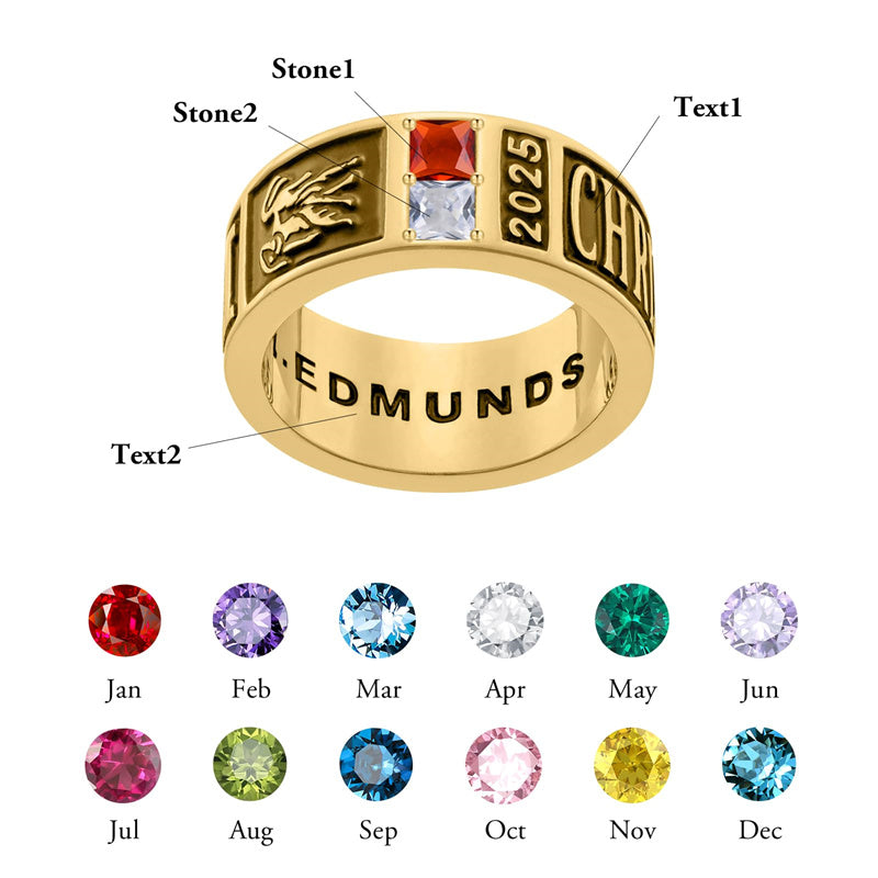 Sterling Silver 10K 14K 18K Gold Personalized Birthstone Pattern Class Ring for Men