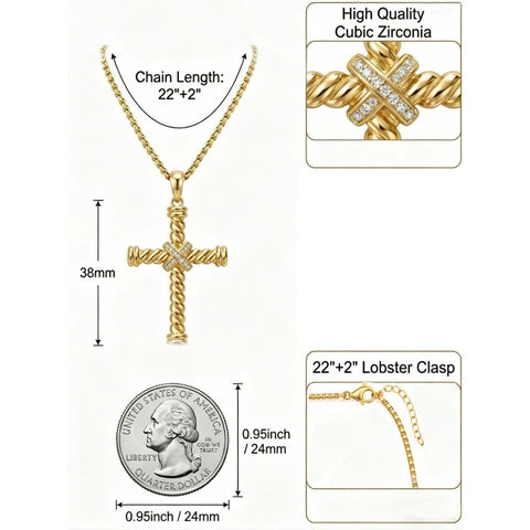 14K Plated Gold Cross Pendant Crucifix Necklace Christian Jewelry Baptism Religious Faith