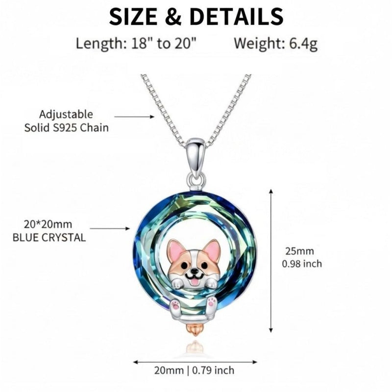 Sterling Silver Blue Crystal  Tree of Life Raccoon Bunny Cat Corgi  Pendant  Necklace  Anniversary Birthday Gifts