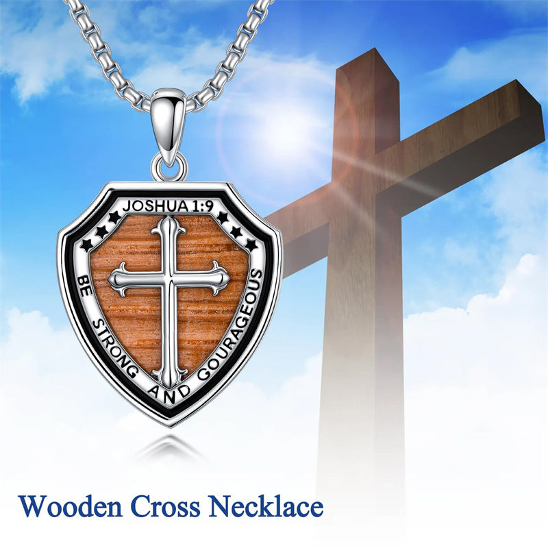 Sterling Silver Wooden Cross Pendant Necklace