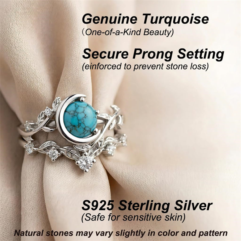 Sterling Silver Personalized Engraved 1-3CT Turquoise Engagement  Wedding Promise Ring Set for Her