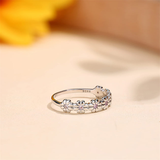 925 Sterling Silver Daisy Flower Ring Paved with Colorful Cubic Zirconia Gift For Women