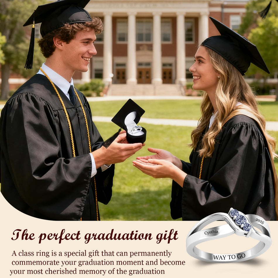 Copper Personalized Birthstone Engraved Class Ring for Women