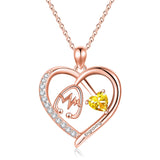 10K 14K 18K Gold Heart Birthstone Personalized Engraved Stethoscope Pendant Necklace