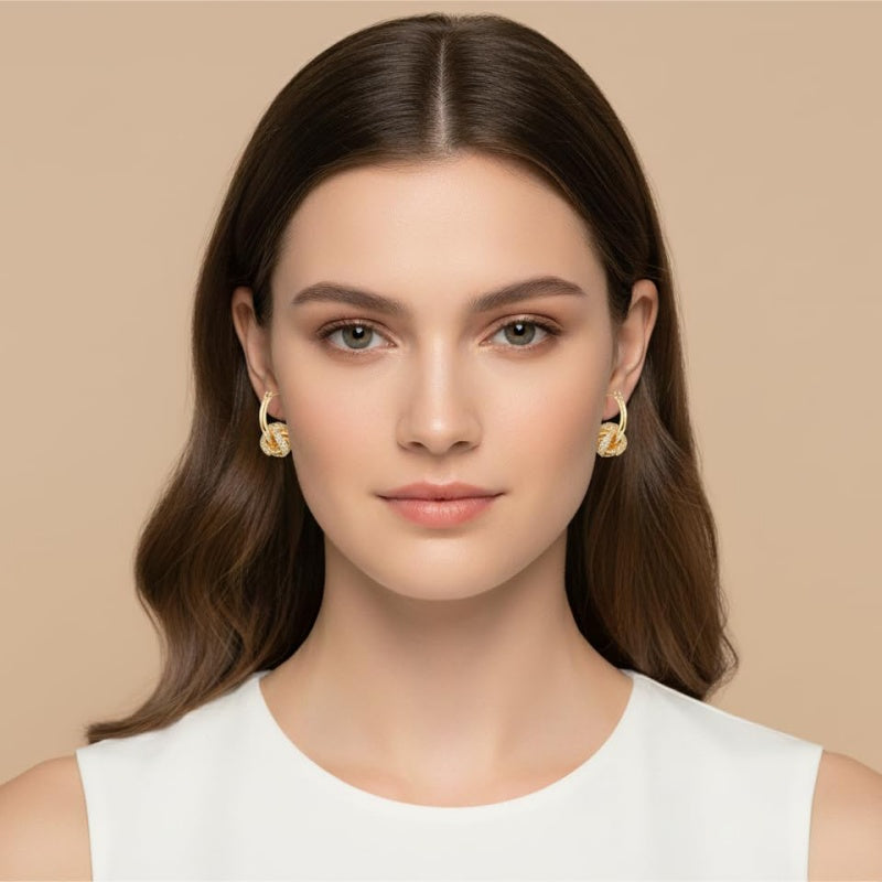 14K Gold Plated Cubic Zirconia Knot  Earrings for Women