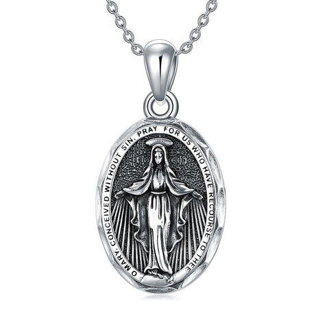 Sterling Silver Virgin Mary Goddess Amulet Pendant Necklace