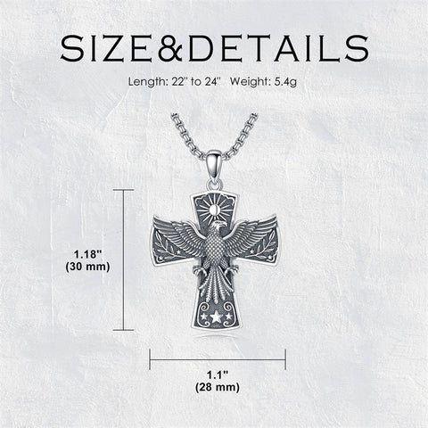 Sterling Silver Eagle Cross Religious Pendant Necklace