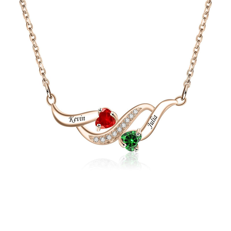 Sterling Silver Personalized Birthstone Name Wave Pendant Family Necklace