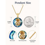 14K Gold Plated Blue Crystal Saint Protection Pendant Necklace Amulet Baptism Gift