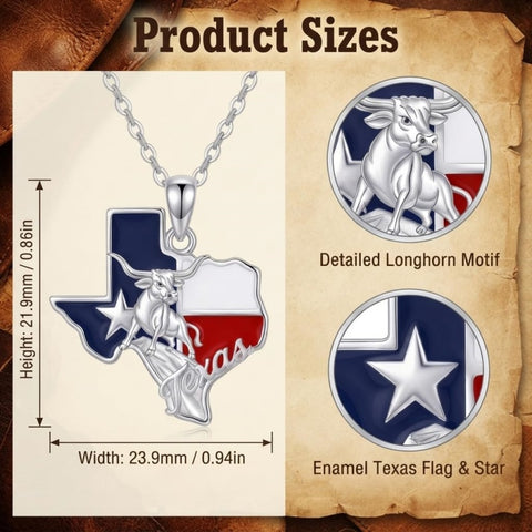 Sterling Silver  Bluebonnets Cow Skull Cowboy Hat Boot Cactus Cowgirl Texas Necklace Texas Necklace