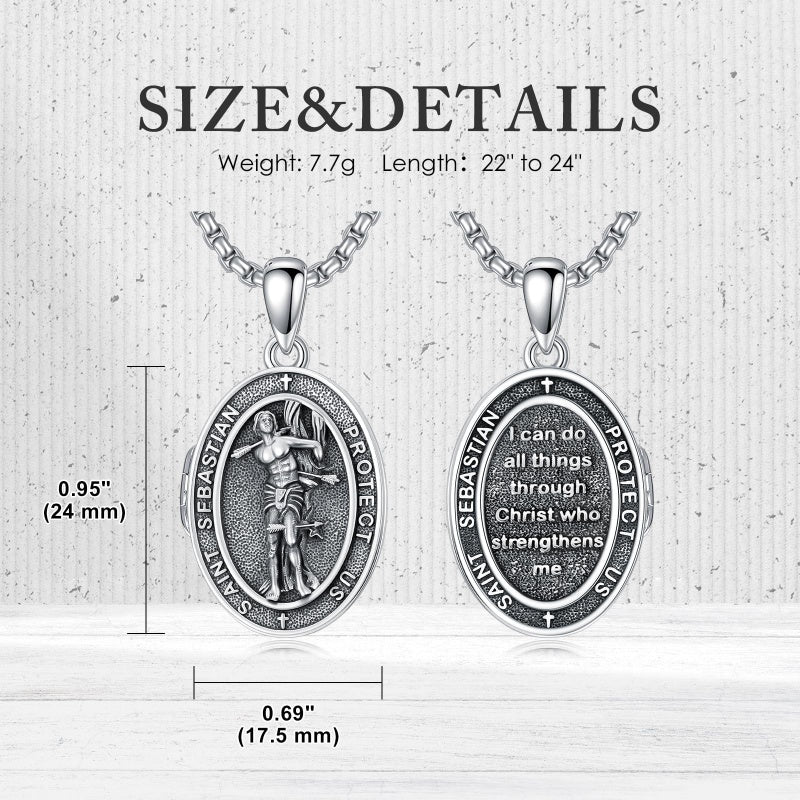 Sterling Silver Personalized Photo St. Anthony Francis Sebastian Medal Protection Necklace Catholic Christian Jewelry