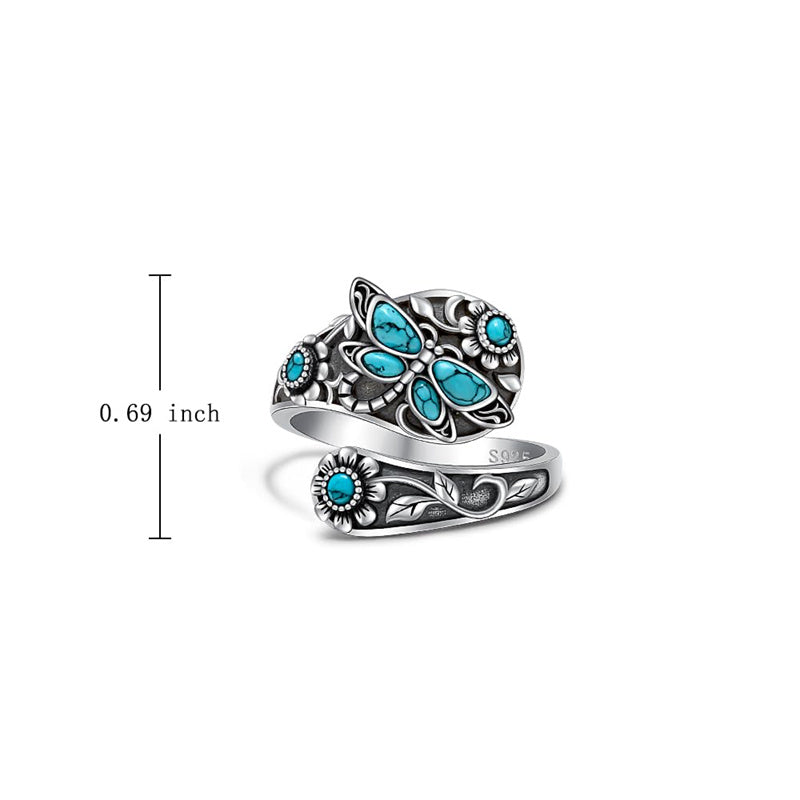 Sterling Silver Oxidized Dragonfly Butterfly Hummingbird Sea Turtle Anchor Cross Tree of Life Sunflower Spoon Ring