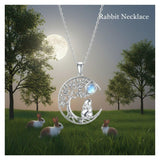 Sterling Silver Moonstone Tree of Life Wolf Cat Fox Rabbit Monkey Pendant Necklace Gift for  Birthday Christmas