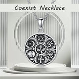 Coexist Harmony Pendant Necklace 925 Sterling Silver Multi Religious Spiritual Necklace for Women Protection Amulet Jewelry