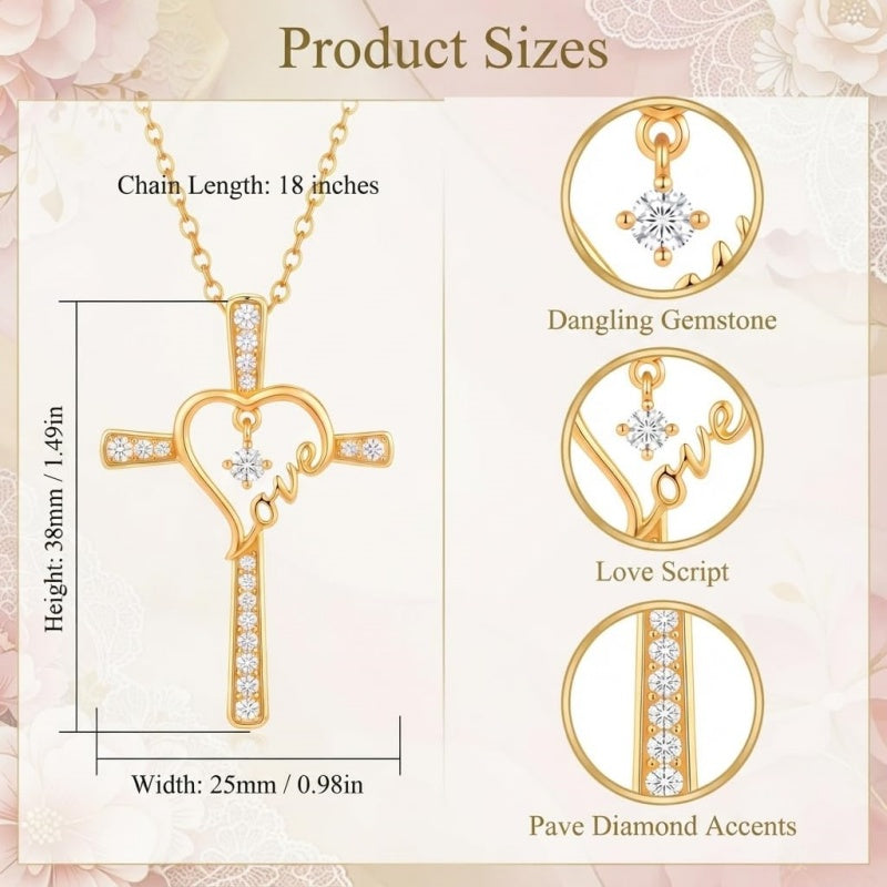 14K Gold Plated Faith Cross Pendant Necklace Religious Gifts for Women