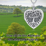 Sterling Silver Heart Personalized Photo Tree of Life Urn Necklaces for Ashes